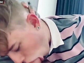 Cute femme lad chomping down on uncut dick