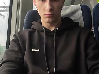 Horny guy cumming in the train.
