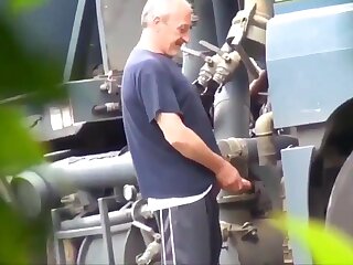 Hung trucker takes a wank break