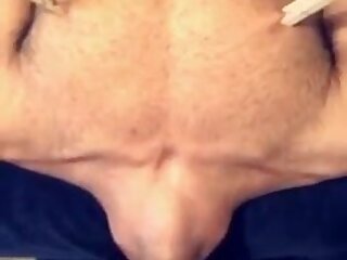 Sub deep throats hairy cock with his nipples clamped