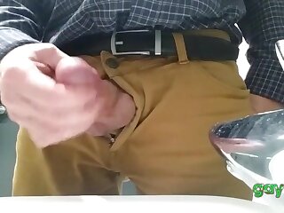 Little cock daddy wank at work with big cum spurt 2