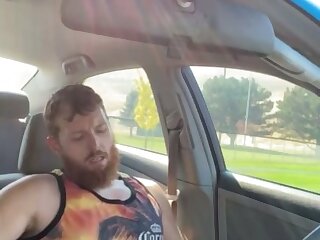 Hot guy jerking of in his car