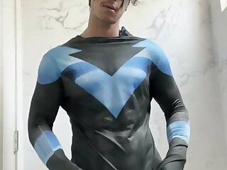 Super hero gets bulge and reveals massive cock