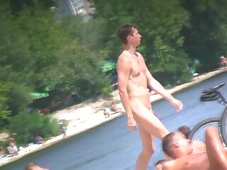Skinny guy in nudist resort