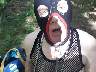 Boss stops its fag in forest. Leash, hood, spit, sneakers lick, humiliation...
