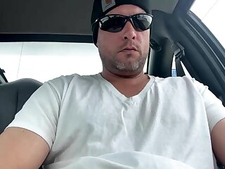 Canadian guy shows off his hairy cock in the truck