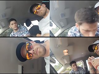 Sucking cock of handsome driver in car