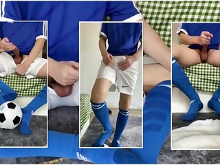 Asian Amateure teen with homemade cum video in blue Soccer Kit and whit white Shorts