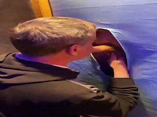 Old white faggot w/no teeth at the gloryhole - gumjob