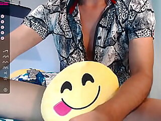 A shy young man masturbates placing a pillow in front of him so they can't see his huge cock&comma; he doesn't realize that his big bright pink head of penis is reaching up to look beautiful&period;