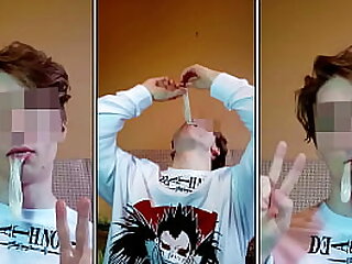 boy swallows cum from a used condom