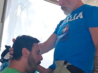 Big-dicked grampa fucks younger fag up the ass!