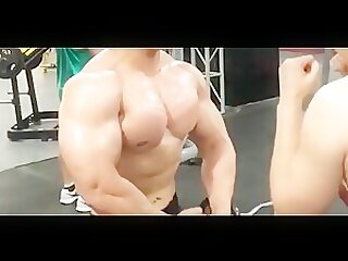 Asian bodybuilder take real pec punches