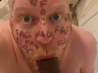 Ginger faggot suck black dildo
