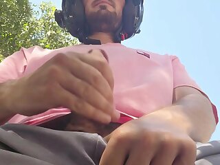 HOT STUD CUM ON BIKE IN PUBLIC