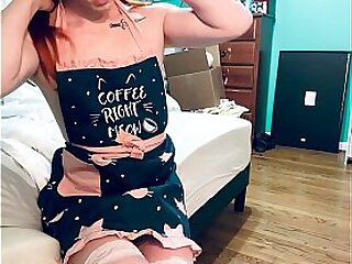 Sexy redhead femboy plays house maid with ass out