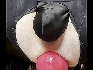 Mature anal slut works on stretching his hungry whore ass with two monster butt plugs