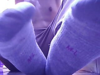 NEW SWEATY GRAY SOCKS IN YOUR FACE